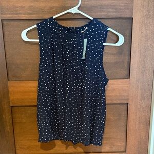 LOFT Navy Sleeveless Blouse with White Dots